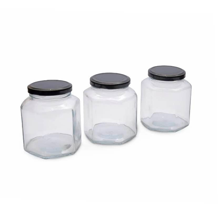 Set of 6 Premium Hexagonal Glass Jars (400ml)