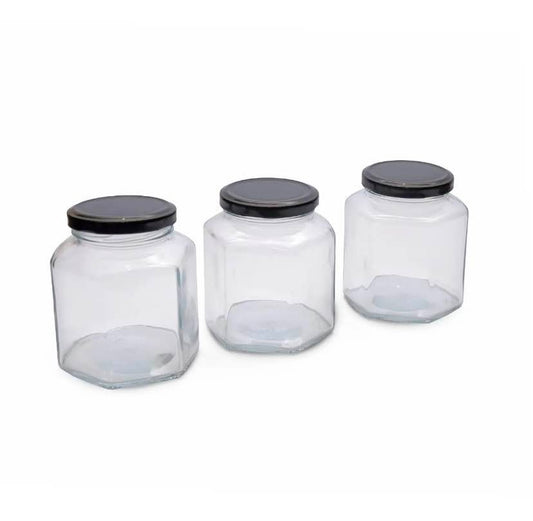 Set of 6 Premium Hexagonal Glass Jars (400ml)