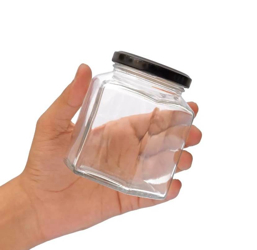 Set of 6 Premium Hexagonal Glass Jars (400ml)